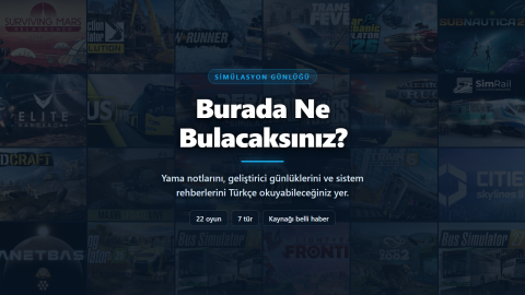 Simülasyon oyunları haber ve rehber sitesi Simülasyon Günlüğü'nün takip ettiği yirmi iki oyunun kapaklarından oluşan mozaik