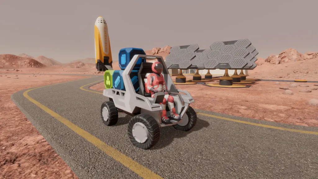Planetbase 2 Rover aracı Mars yüzeyinde kaynak taşırken