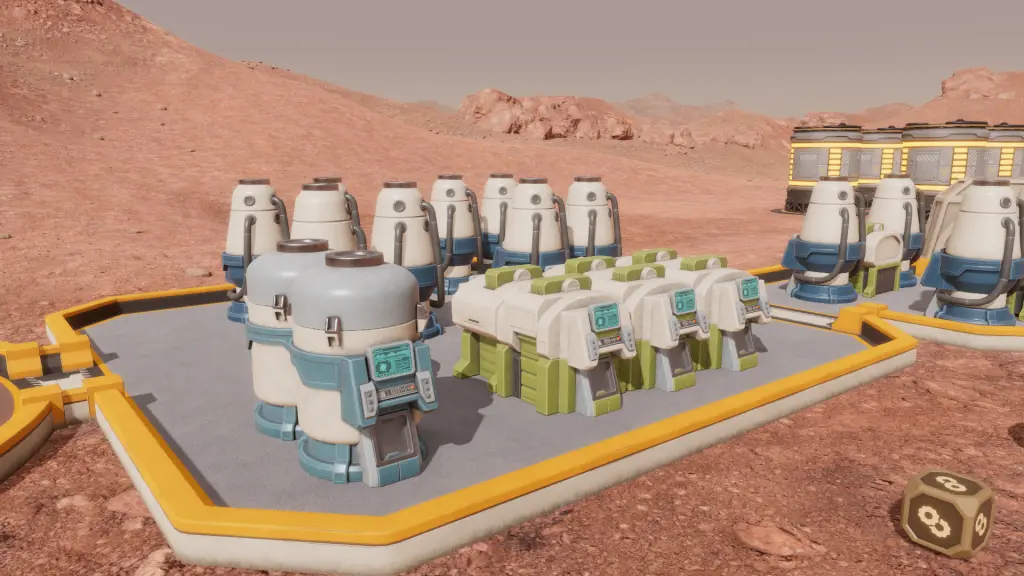 Planetbase 2 işleme tesisi bileşenleri: çelik, plastik ve cam